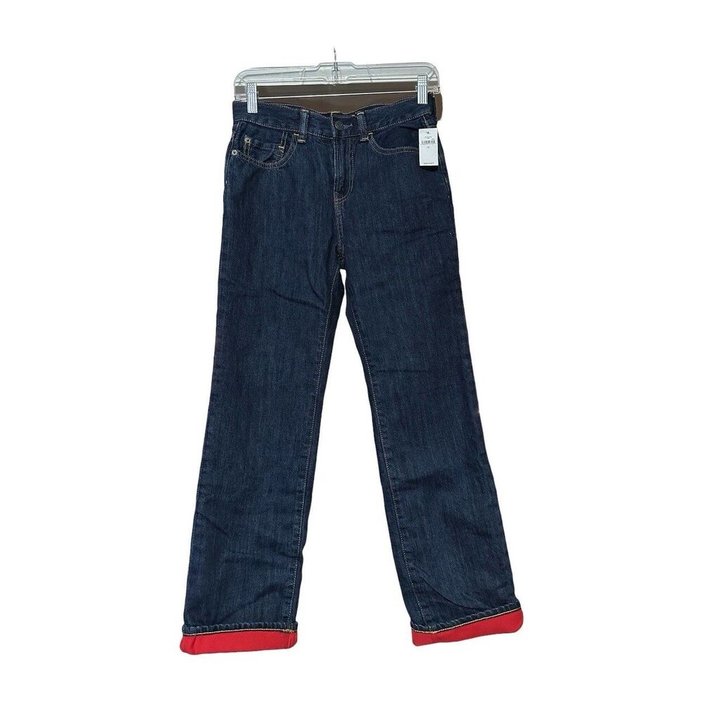 Gap Kids Fleece Lined Jeans Size 12 Regular Original Straight Dark Wash NWT
